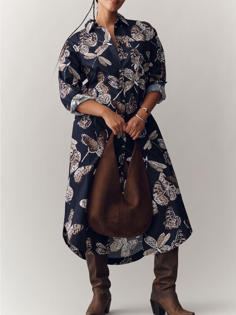 Maeve Black Maxi Dress with Beige Butterfly Print